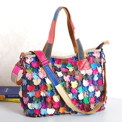 Colorful Soft Leather Geometric Pattern Contrast Color Crossbody Bag Women's Bag Shoulder Bag Tote Bag