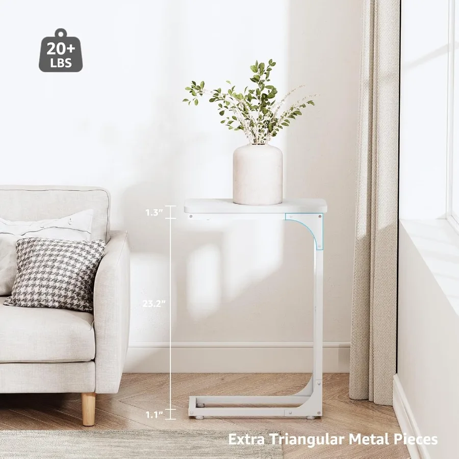 طقم طاولة جانبية ضيقة على شكل حرف C مكون من مجموعتين من غرف المعيشة وطاولات صينية أريكة نحيفة ورقيقة وصغيرة وحديثة بعرض 7 بوصة باللون الأبيض 017-18 وات