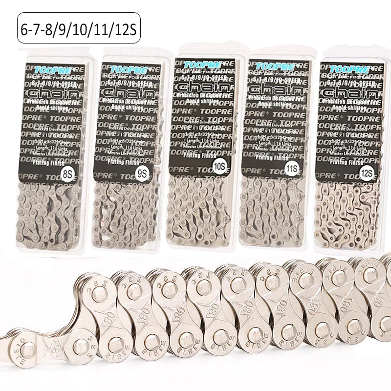 

Bike Chain 6 7 8 9 10 11 12 Speed Velocidade Electroplated Sliver Bicycle Chain Mountain Road Bike MTB Chains Part 116 Links