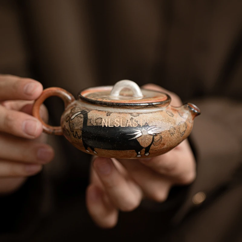 1pcs Handmade painted silver ceramic teapot Ball hole filter tea single pot Kung Fu Tea Maker