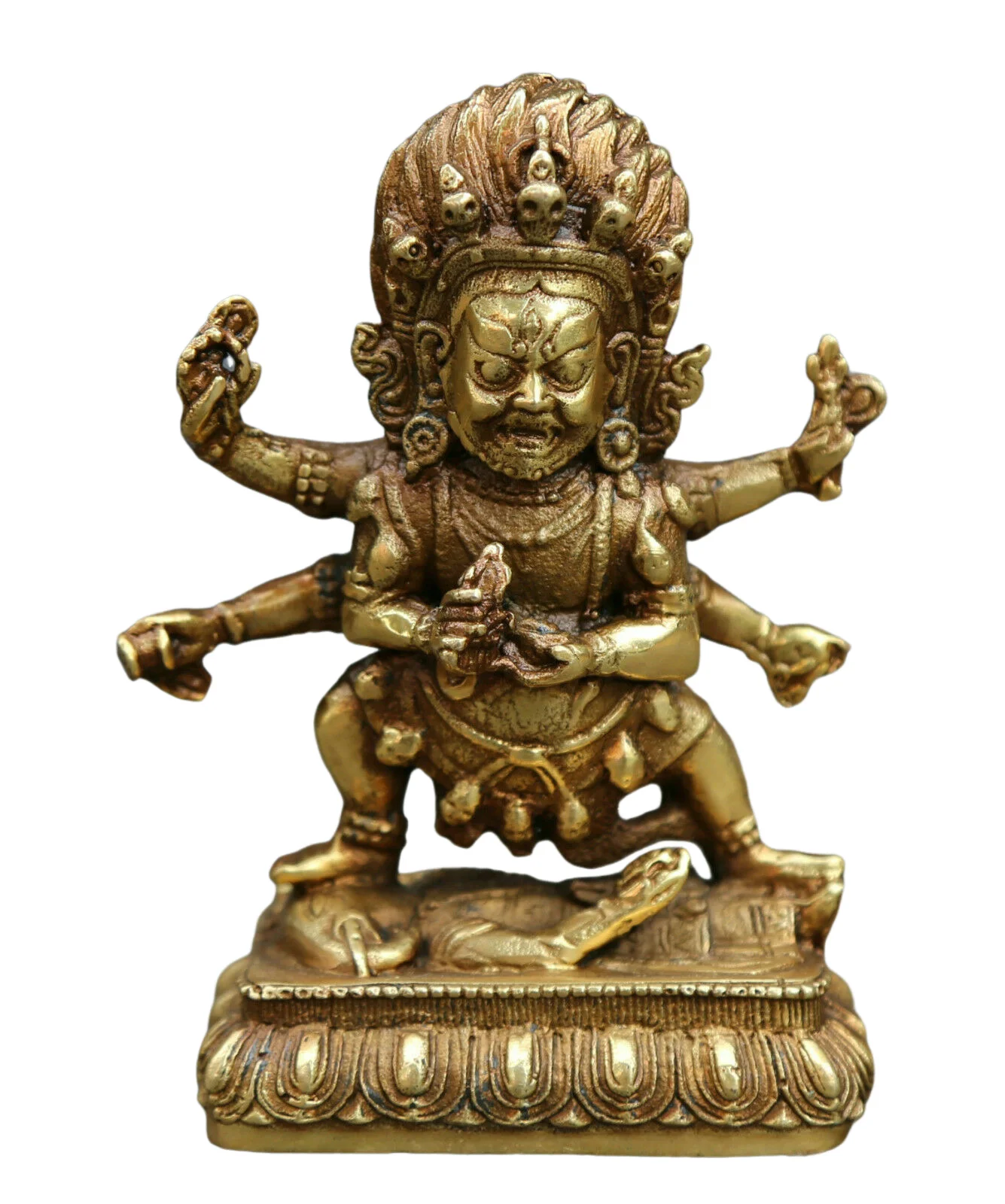 

4.7" Tibet Tibetan Bronze 6 Arms Mahakala Wrathful Deity Buddha Statue