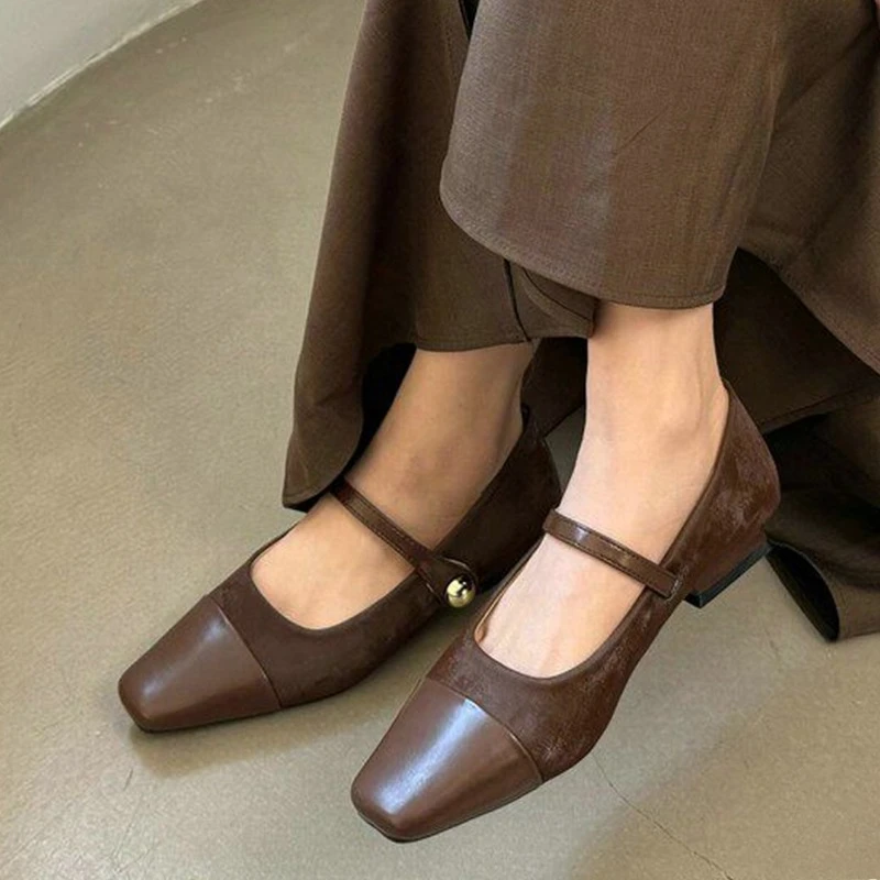 Mary Jane Shoes for Women Elegant Chunky Shoes Dress Designer Shallow Sandals Fashion Low Heels Walking Mujer Zapatillas