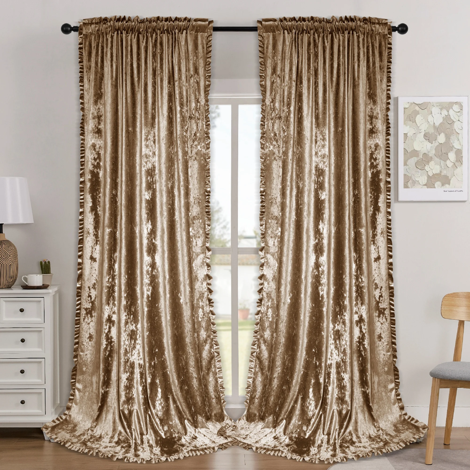 

2 шт. роскошные шторы с рюшами, изысканные дубленые бархатные шторы, мягкая фильтрация света, подходят для гостиной, спальни, украшения