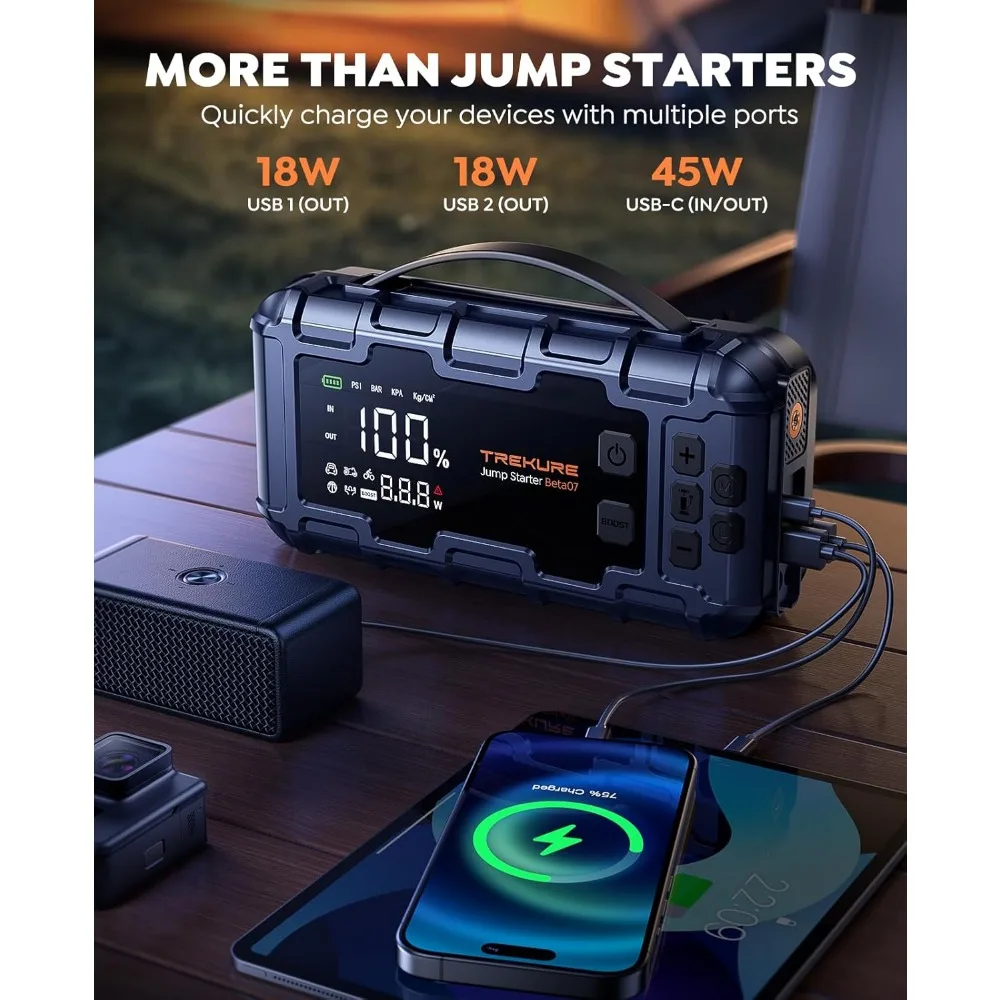 حزمة طاقة Jump Starter 8000A من TREKURE مع ضاغط هواء 160 رطل لكل بوصة مربعة، شاحن PD45W مع معزز بطارية السيارة (جميع الغاز/1)
