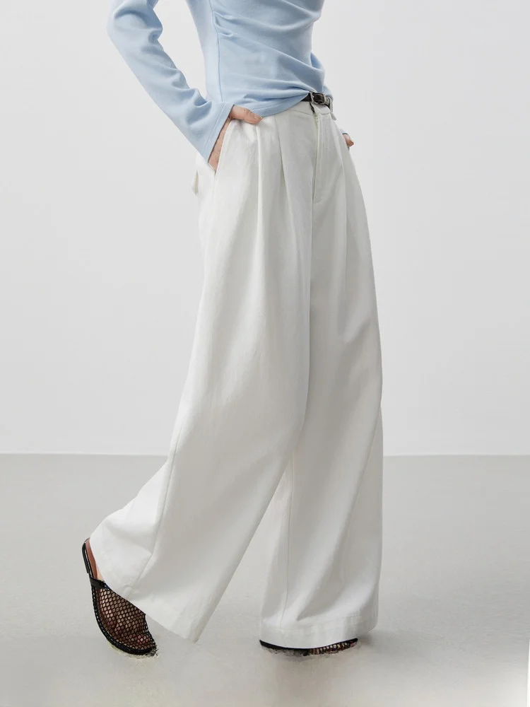 

Cool Breeze High Waist Wide Leg Casual Pants Women's Skin-friendly Loose Fit Front Pleat Casual Cotton Blend