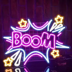 Boom Neon Sign Cool Neon Sign Wall Decor for Bedroom Man Cave Restaurant Bar Party Birthday Gift for Friend USB Powered