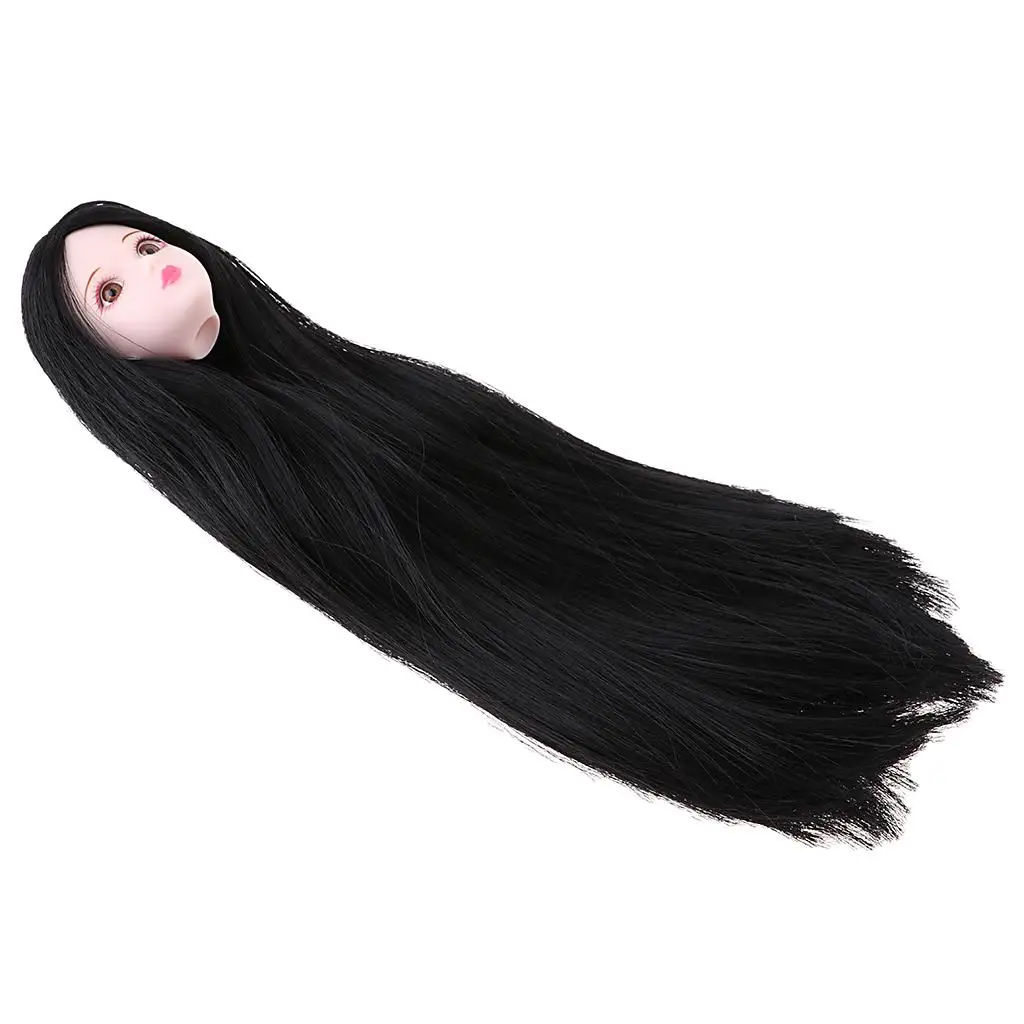 

1/6 BJD Girl Doll Head with Long Black Hair Realistic Mold Replacement Body Parts for Ball Jointed Dolls DIY