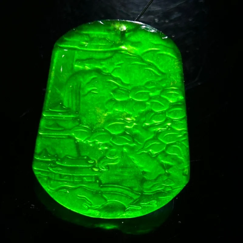 Certified Natural A high  Ice jade Jadeite Carved landscape Pendant&NecklaceLandscape pendant