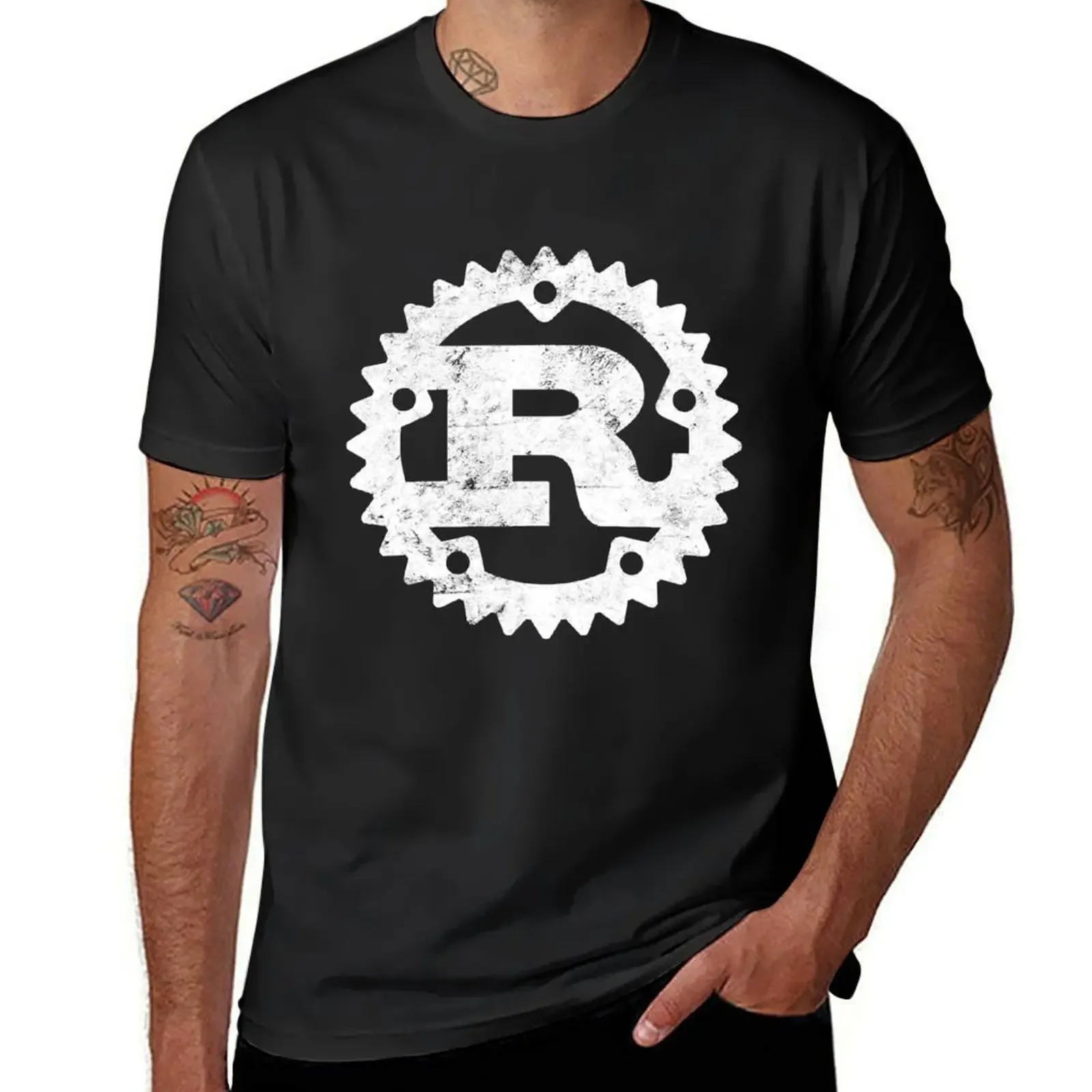 Rust Programming logo print distressed T-Shirt cute tops plus size clothes graphics t shirt men 100℅ cotton