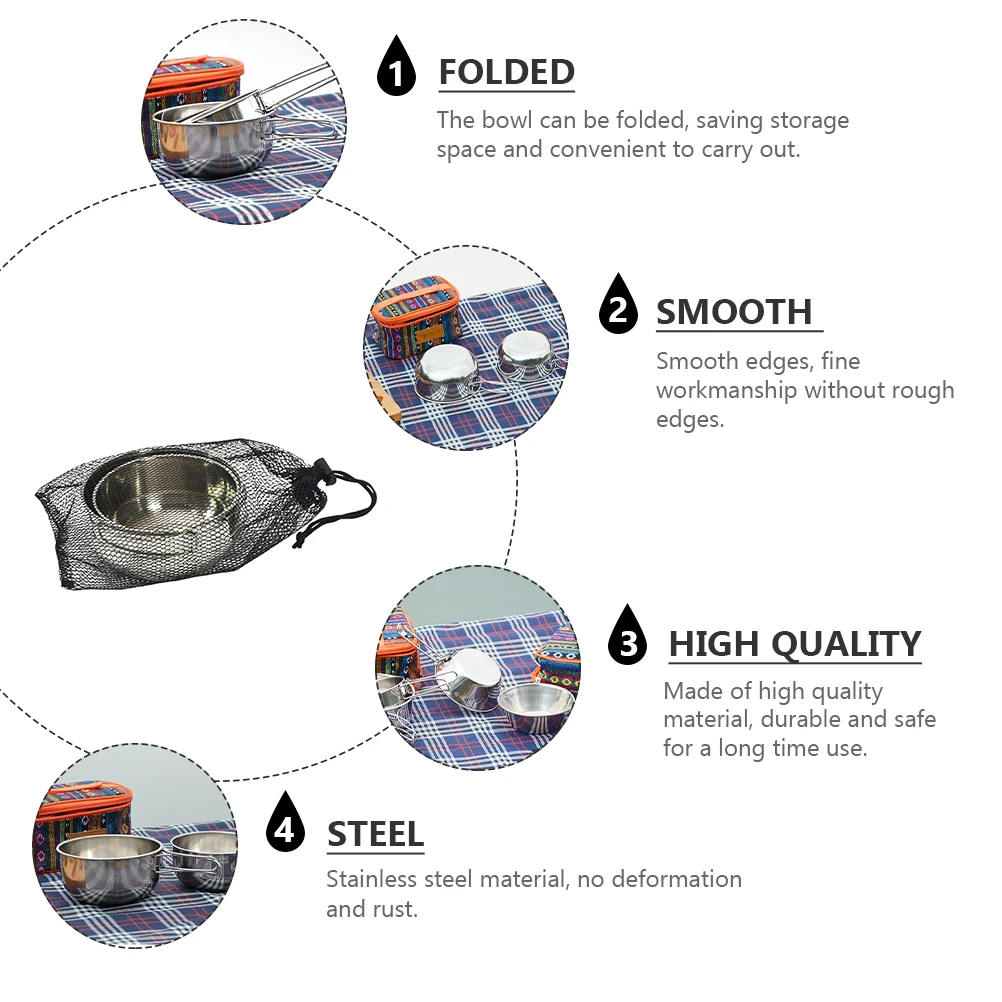 

Stainless Steel Travel Bowl Set Outdoor Camping Bowls Hiking Picnic Lightweight Tableware Folding