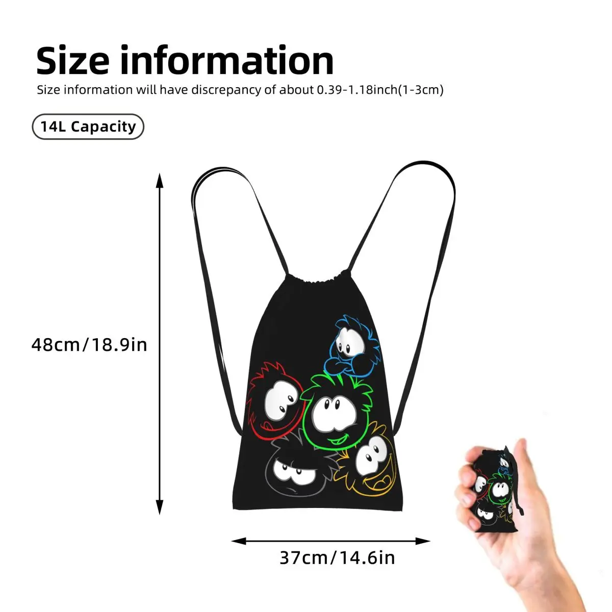 Club Penguin Puffle Group Drawstring Backpack Sports Gym Bag Lightweight Foldable Storage Drawstring Bag for Men Women