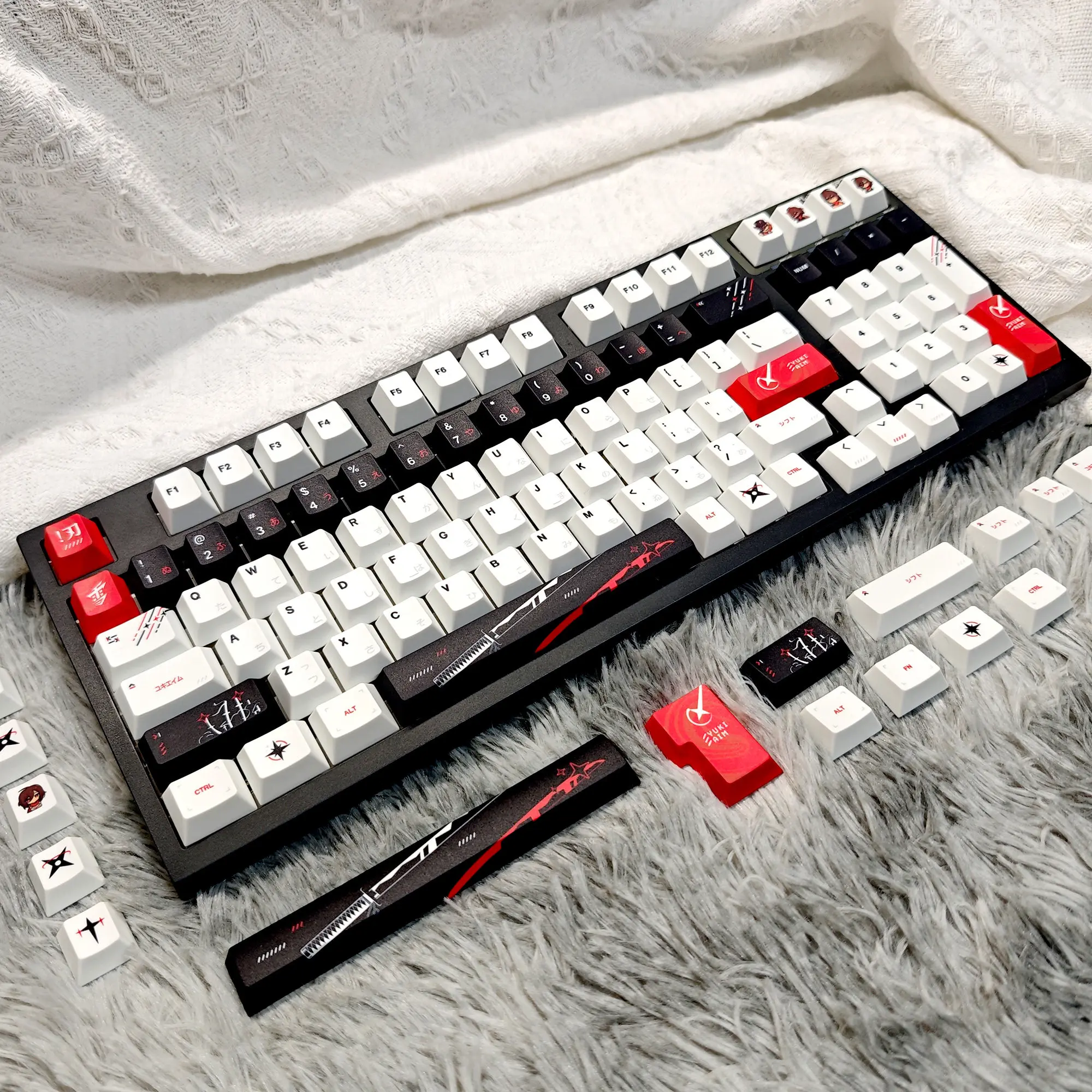 Black Blade Anime PBT Keycaps Cherry Profile Dye-Sublimation Custom Keycap Set for MX Mechanical Keyboards