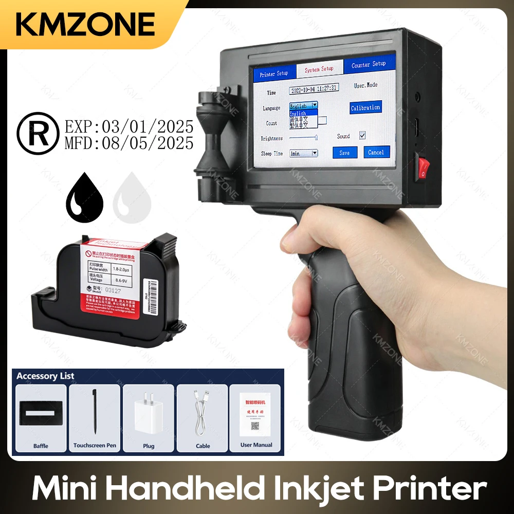 Handheld Inkjet Printer Date Number Expiry Date Logo QR Bar Batch Code Expiry Date 12.7mm Label Printer English Language 600dpi