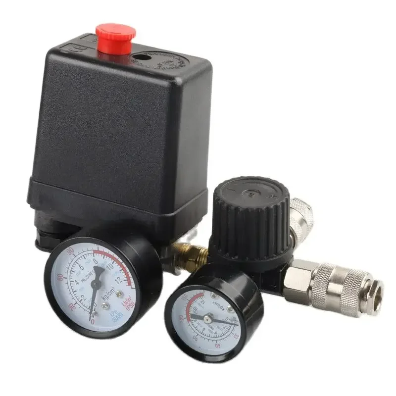 220V 30-120PSI Air Compressor Pump Pressure Control Switch 4 Port Manifold Relief Regulator Control Valve with Gauge