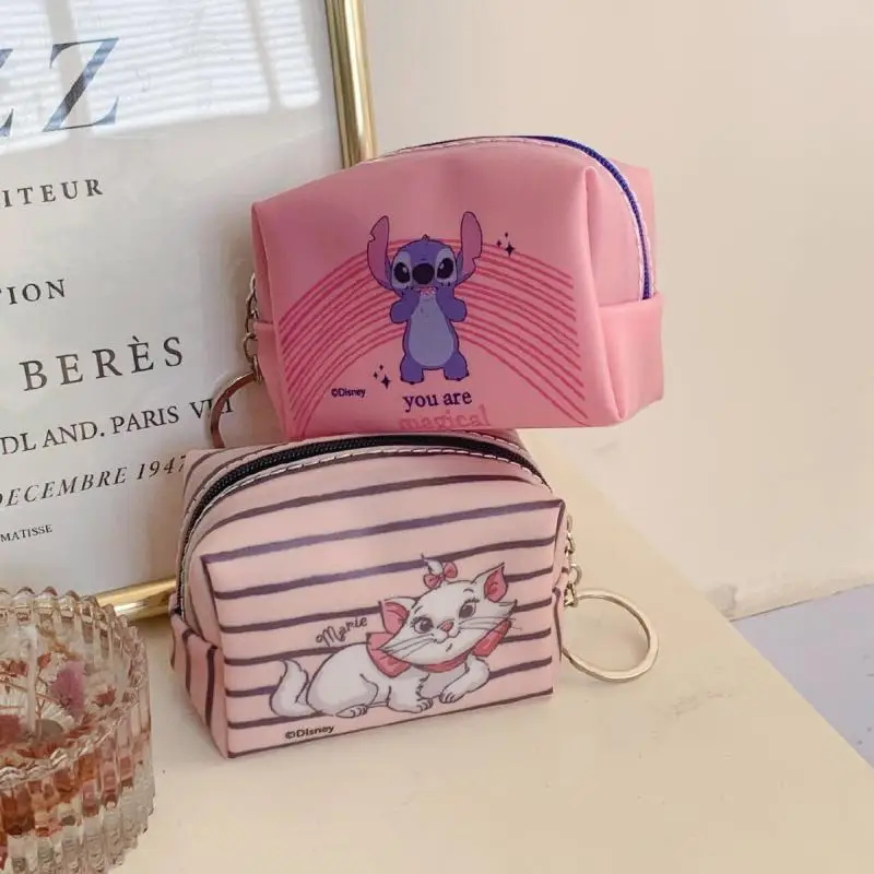 Kawaii Disney Stitch Coin Purse Anime Cartoon Marie Cat Portable Stripes Mini Storage Bag Student Small Item Storage Bag Gifts