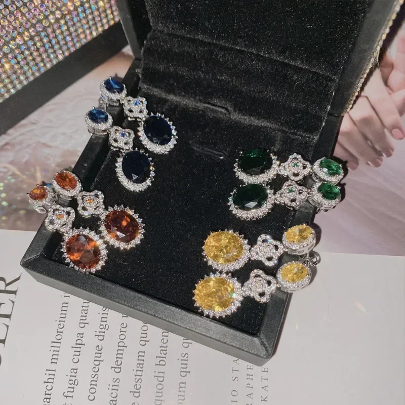 

MDLFES Mo!ssan Diamond Style French Vintage Golden Zirconia Ice Candy Earrings for Women 18k Plated with Micro Emeralds