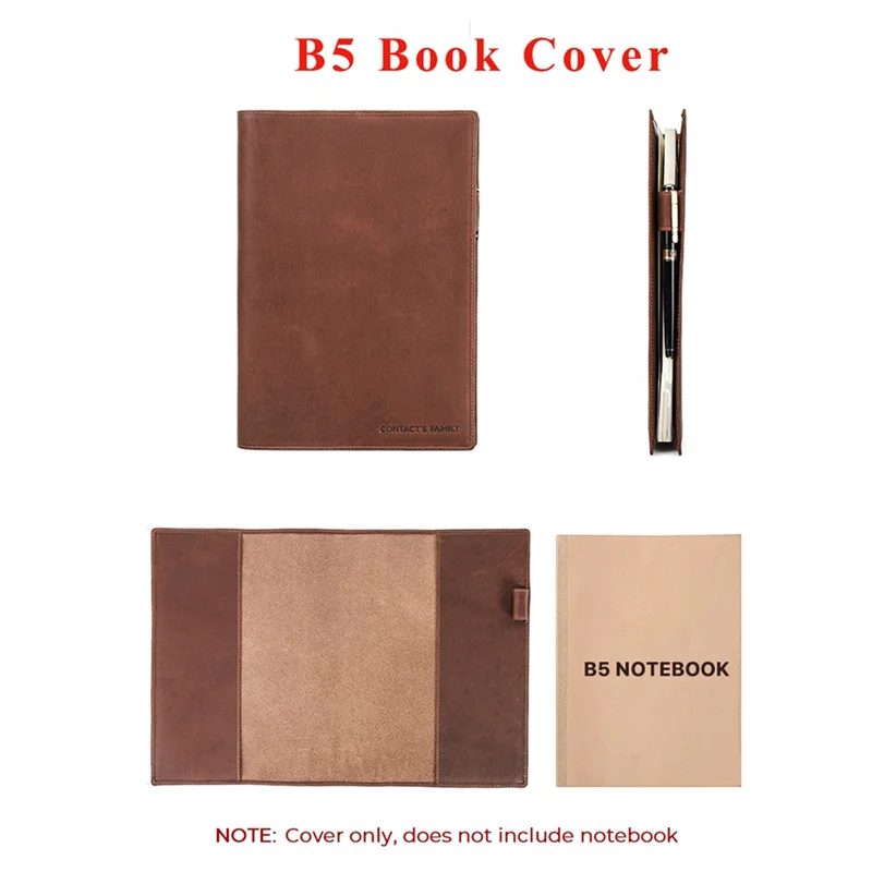 C9-Retro Leather Book Cover Sleeve Protector With Pen Holder Business Notepad Notebook Book Case Office School Supplies Durable
