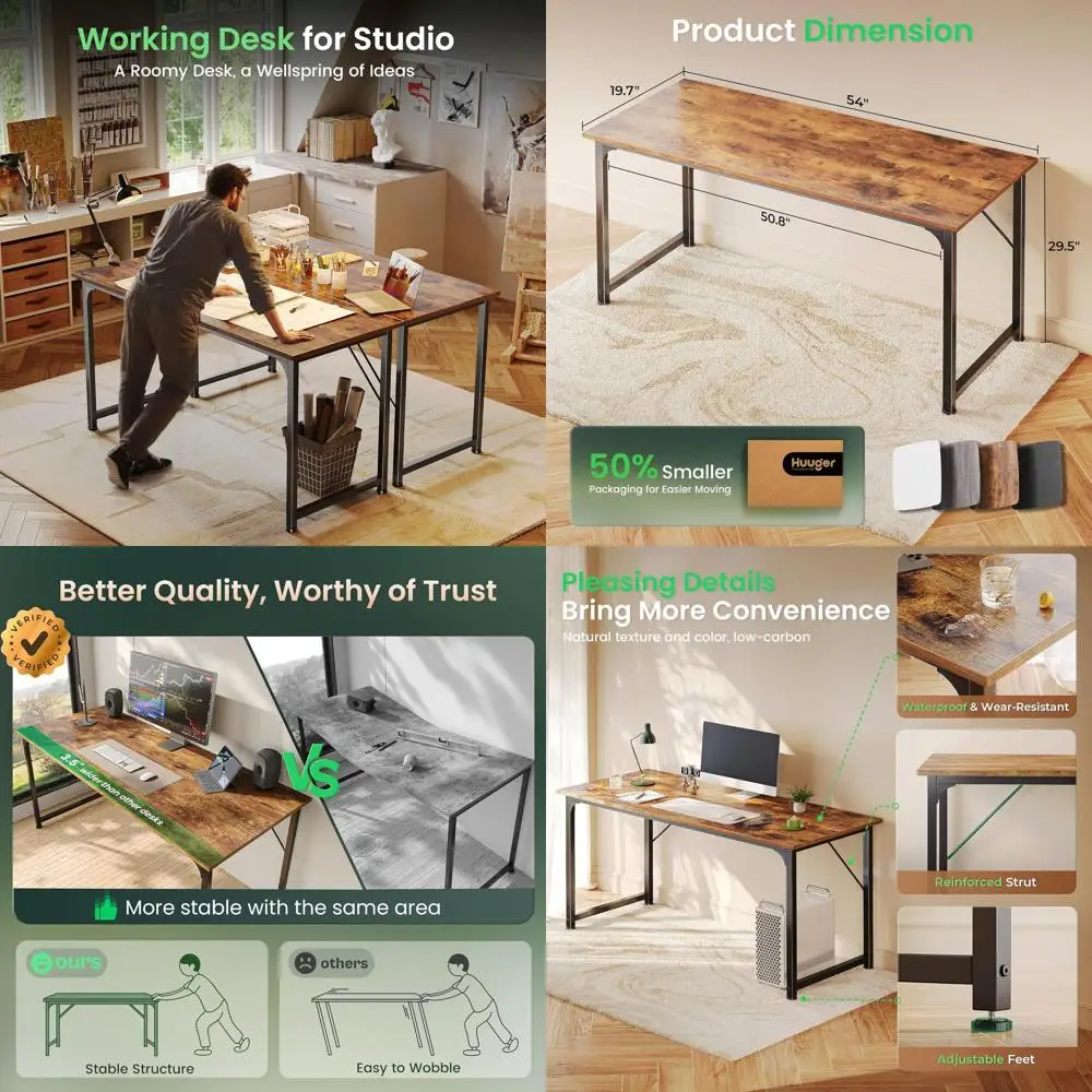 

Современный офисный стол в деревенском стиле, коричневый, с просторным пространством для ног, прочным металлическим каркасом, идеально подходит для игр и учебы
