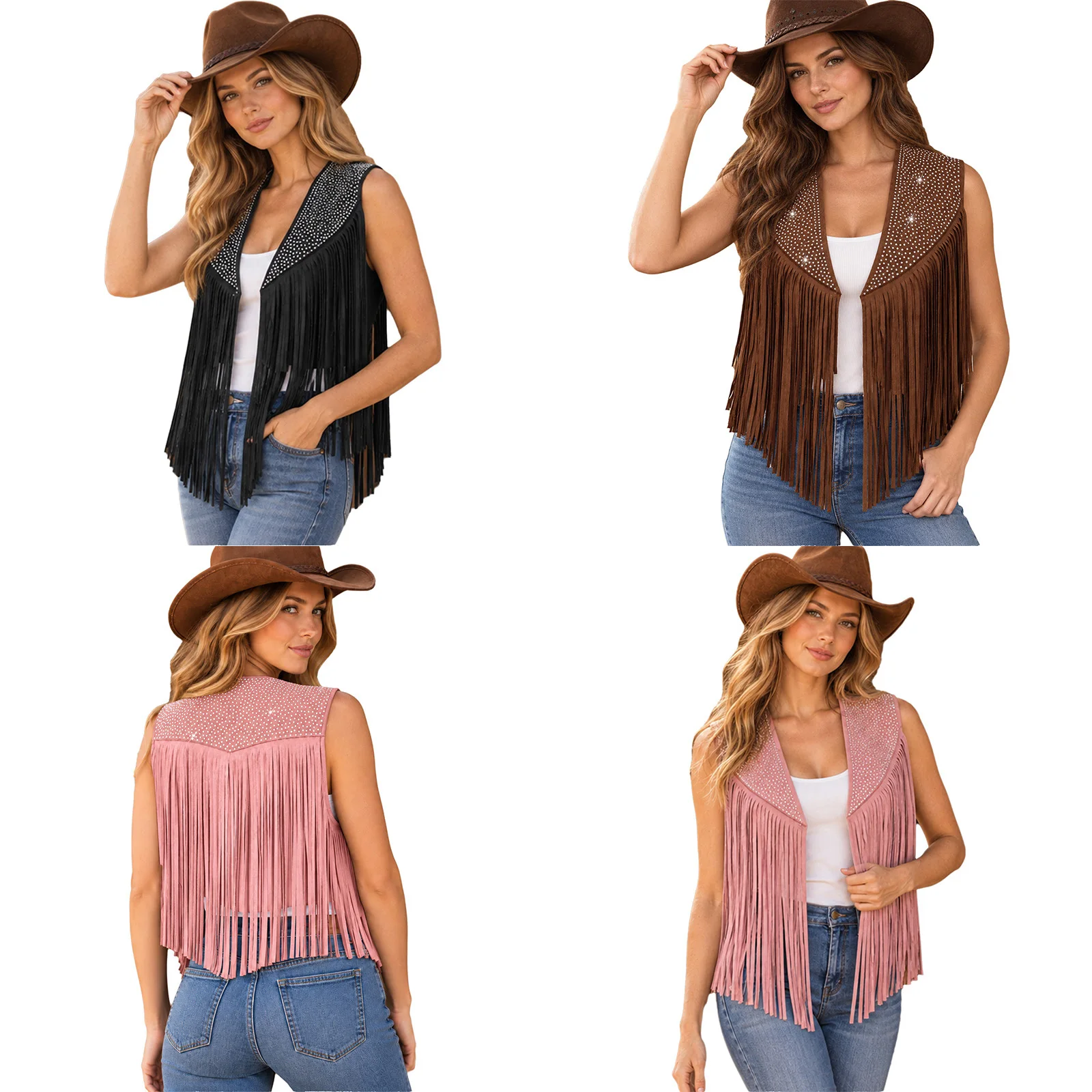 Gilet Cowgirl à Franges et Strass Femme – photo 2
