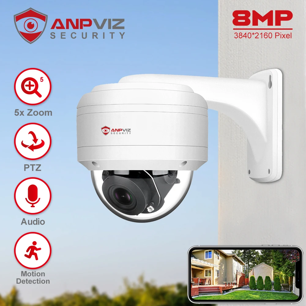 Anpviz-Caméra de surveillance extérieure PTZ IP PoE HD 5MP (30m), dispositif de sécurité sans fil, avec n\'aime x12 et microphone intégré et système