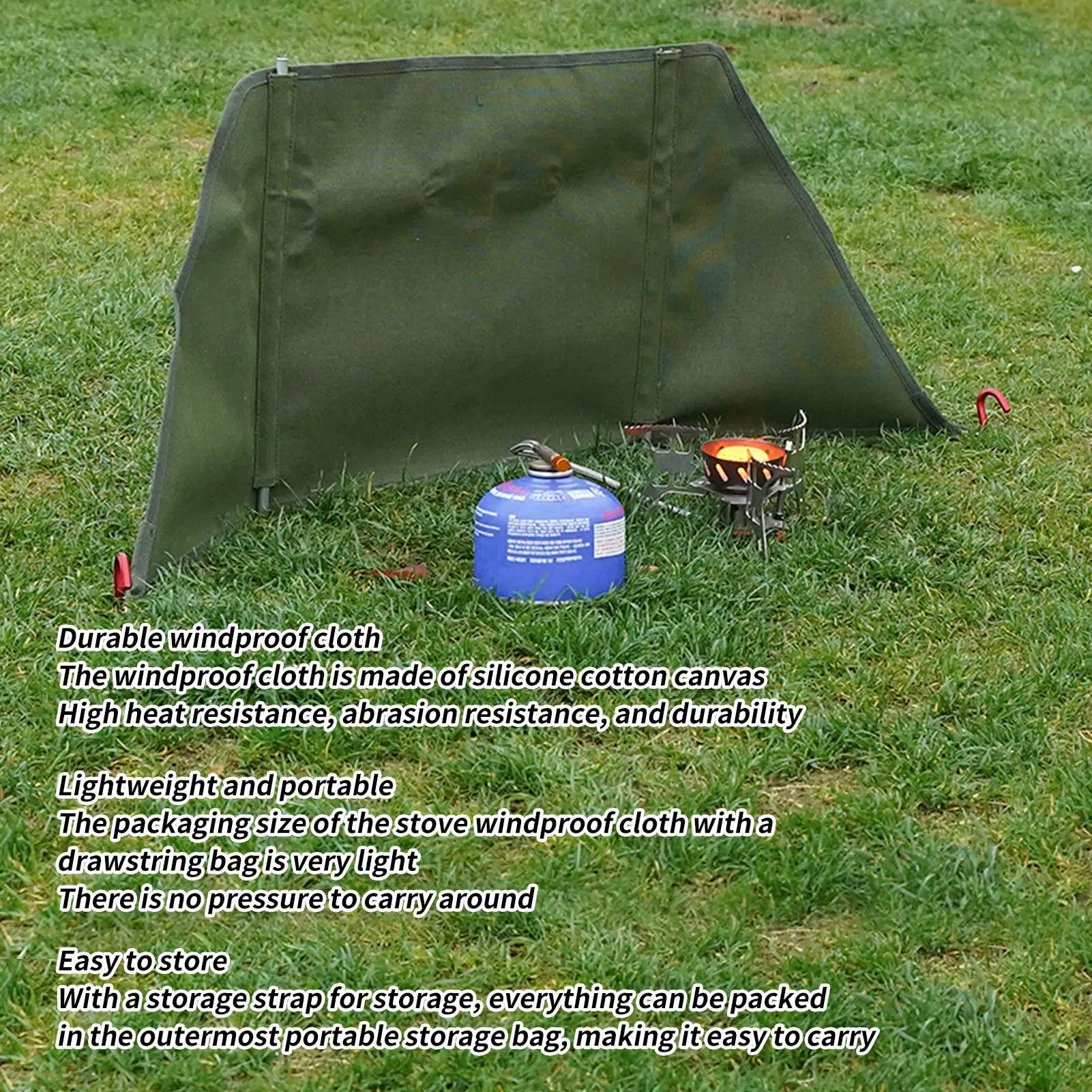 Portátil Windproof Camping pára-brisas com suporte Rod