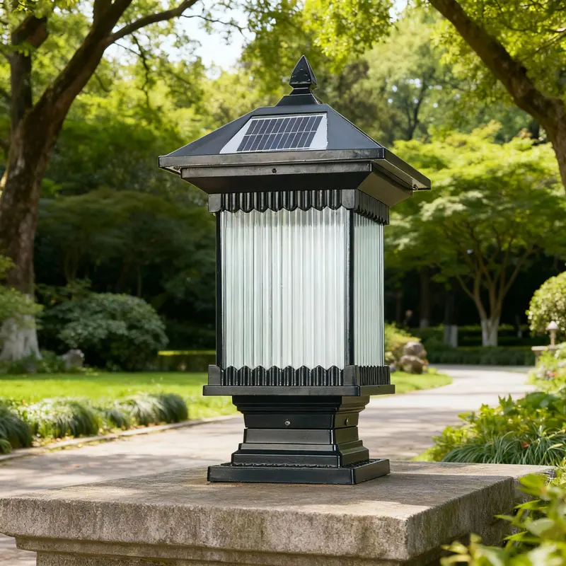 المصابيح الأمامية ذات العمود الشمسي في الهواء الطلق مقاومة للماء أضواء الجدار الإبداعية النمط الصيني لإضاءة أرضية حديقة فيلا الفناء #3