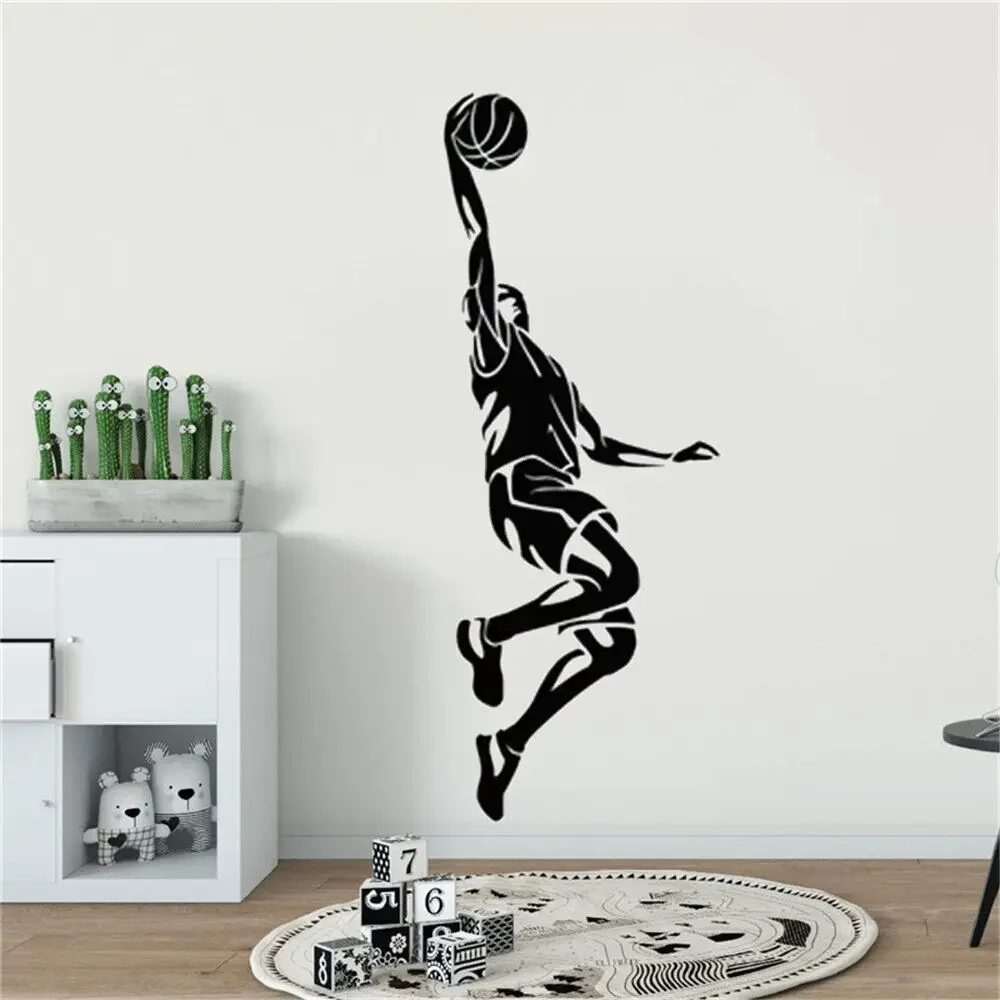 Наклейки на стену для баскетбола DW13512, виниловые наклейки на окна для игроков, прыжков, игр, мячей, подростков, стадионов, баскетбольных залов