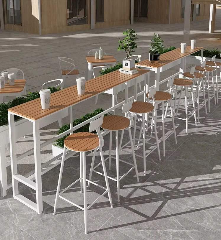 

#Cafe Outdoor Furniture Balcony Metal Frame Plastic Wood Dining Cafe Outdoor Furniture