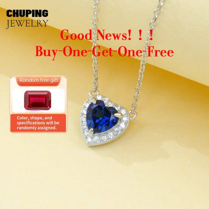 

ChuPing Fine Jewelry Lab Сапфир, Рубин, Изумруд и Papalacha в форме сердца 6 мм S925 Ожерелье для женщин Подарок на годовщину