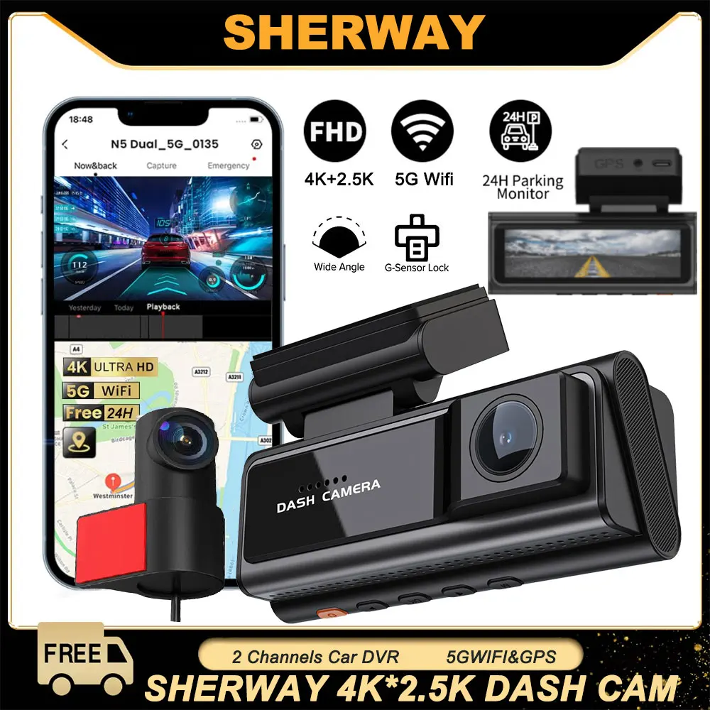 

4K Dash Cam for Cars 5G WiFi GPS Car DVR 2 Channel Front and Rear 2.5K Car Camera IR Night Vision Driving Auto Video Recorder
