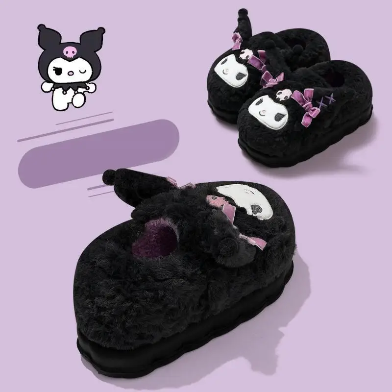 

Sanrio Kuromi Girl Thickening Slippers Children Winter Indoor Keep Warm Home Shoes Fashion Kawaii Anime Cartoon New Style Shoes