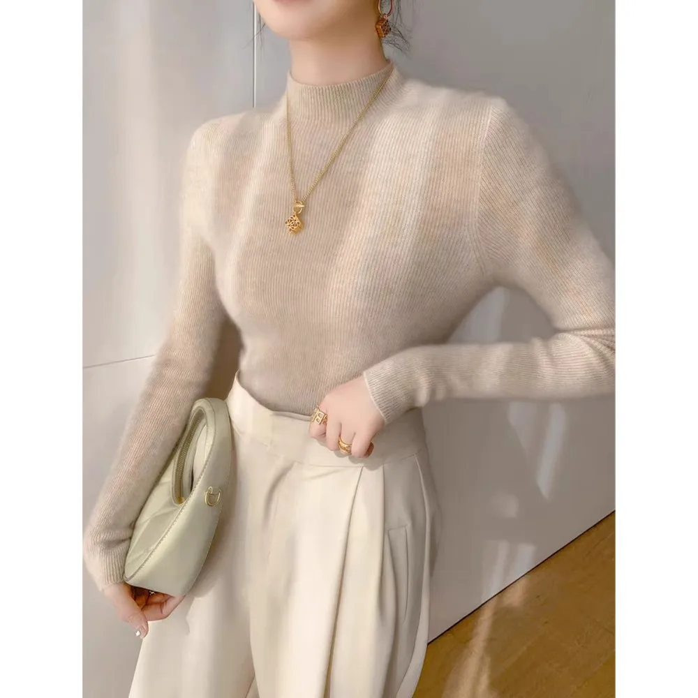 

Мягкий и бесшовный кашемировый свитер с высоким воротником, женский осенне-зимний вязаный свитер, шерстяной свитер