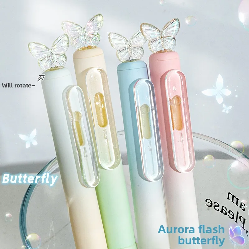 

Neutral pen gradient butterfly click-type neutral high fashion CS quick-drying brush for students with black refills