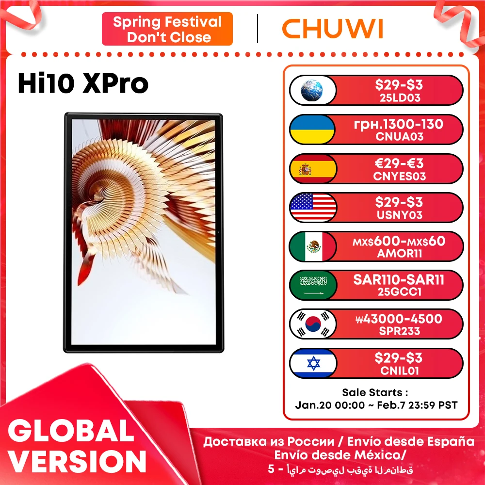 CHUWI Hi10X Pro 10,1-дюймовый IPS-экран 800*1280 Unisoc T606 4 ГБ ОЗУ 128 ГБ ПЗУ Планшеты 2,4G/5G Wi-Fi Android 13 Планшетный ПК 7000 мАч