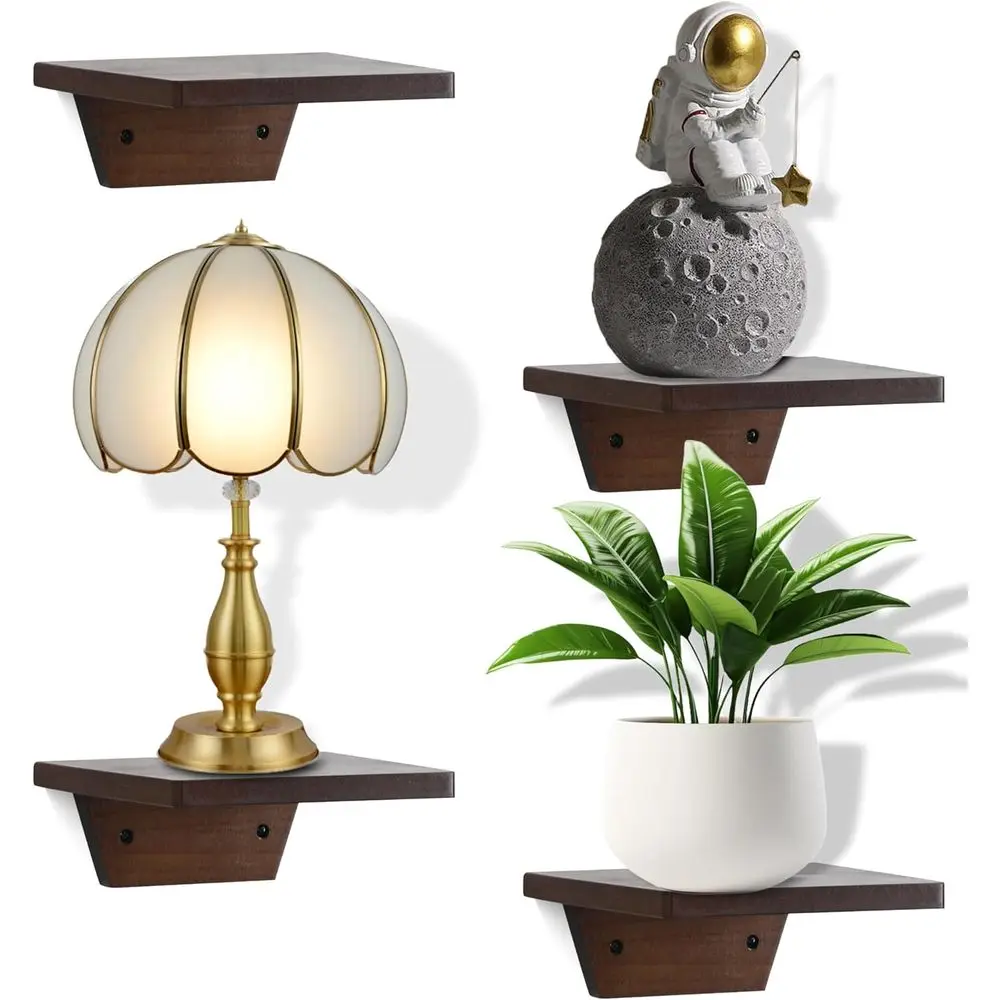 

Small Floating Shelves, Speaker Shel, Trapezoid Wall Shel, Table Lamp Plants Display, Decorative Wood Ledges, Chic or Living Roo