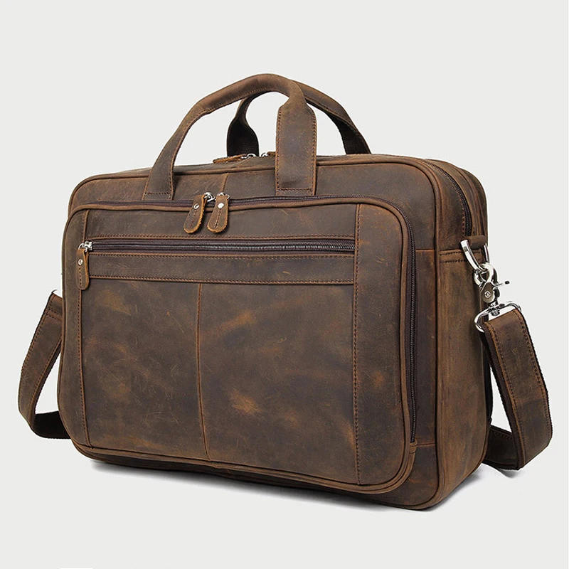 Hoge kwaliteit echt leer herenaktentas zakelijke tas Crazy Horse lederen grote 17" inch laptoptas mannelijke portfolio kantoortas