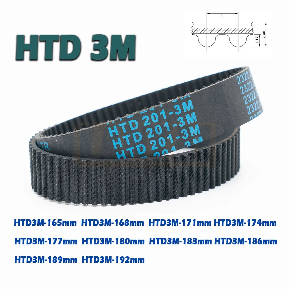 HTD3M Rubber Closed Loop 3M Timing Belt  Width 6/10/15mm Length 165~192mm Telecar 165 168 171 174 177 180 183 186 189 192mm CNC