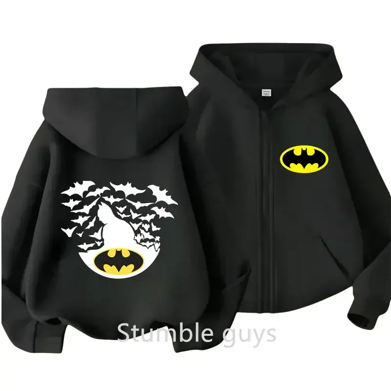 2024 New Batman Children's Casual Sweater Boys Girls Zipper Hoodie Long Sleeve Spring and Autumn New Popular Anime Movie