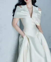Beige Satin Elegant Women Dress Summer Holiday Party V-neck Sleeveless Dresses Bodycon Streetwear Runway Design Vestidos