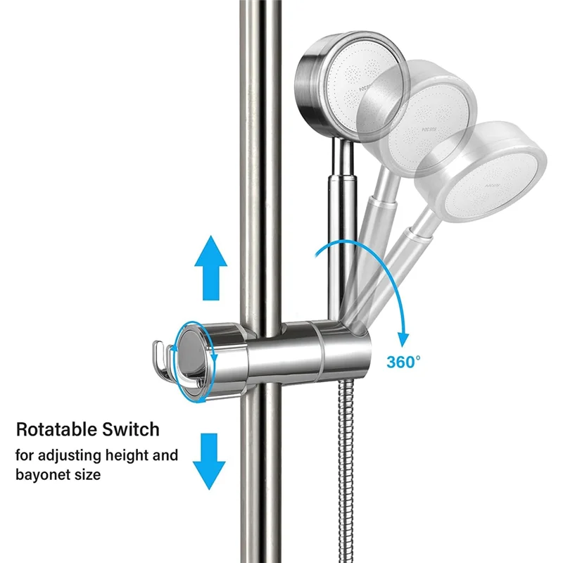 Soporte de ducha de mano con 2 ganchos, soporte de ducha ajustable, soporte de ducha giratorio de 360 °, para Baño