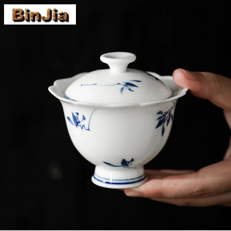 100 مللي رسمت باليد فراشة السحلية غايوان البتلة عالية القدم الشاي تورين صانع غطاء السلطانية الصينية الكونغ فو لوازم اكسسوارات