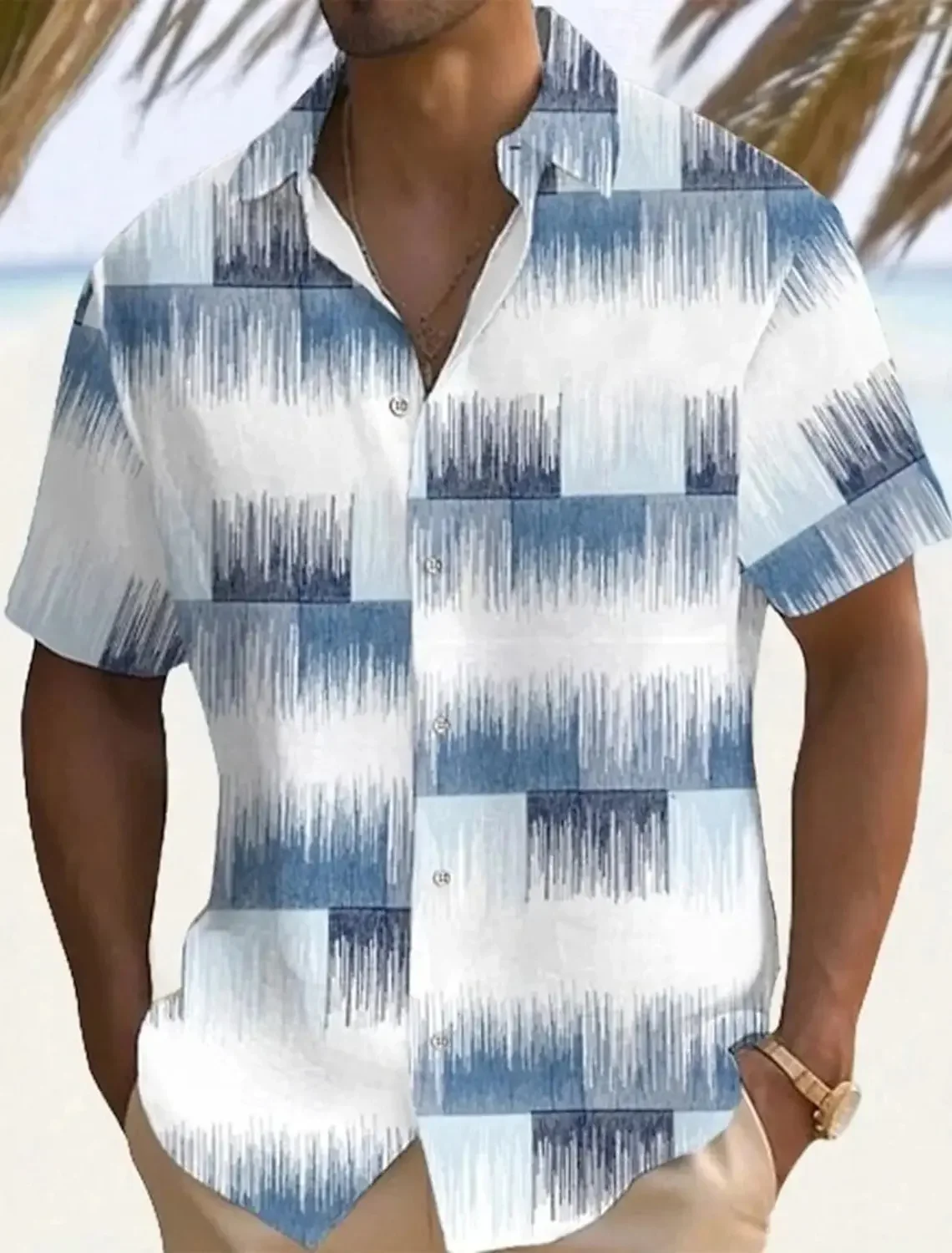 

2025 Hawaiian men's summer designer shirt casual short sleeve lapel short sleeve 3d casual plaid stripe pattern top man clothing