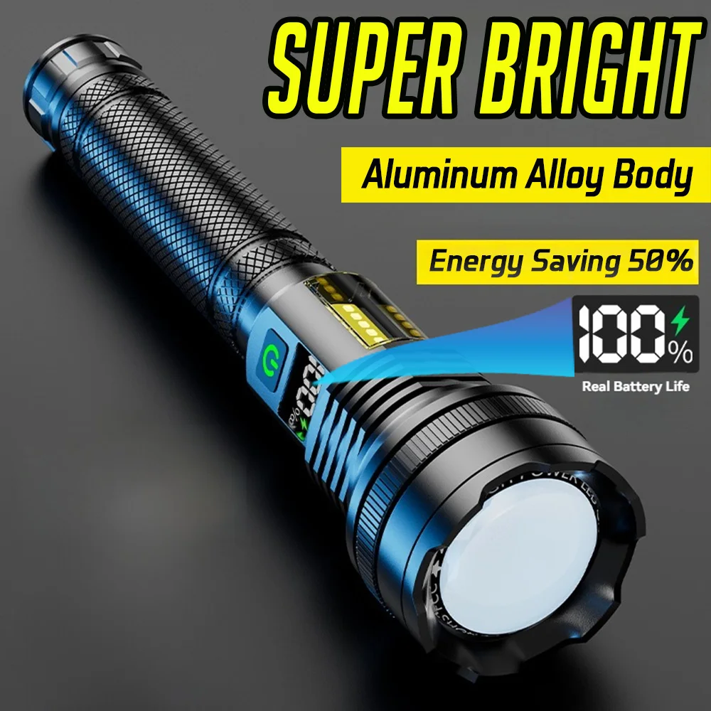 

High Power Long Shot LED Flashlight With COB Side Light USB RechargeableTactical Torch Strong Light Lantern Outdoor Lamp