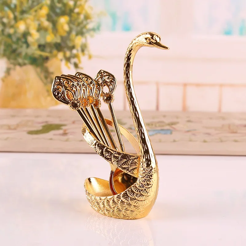 Swan Fruit Fork Storage Kitchen Fashion Creative Metal Craft Tableware Silver Swan Spoon Kit Dinner Set Plates and Dishes
