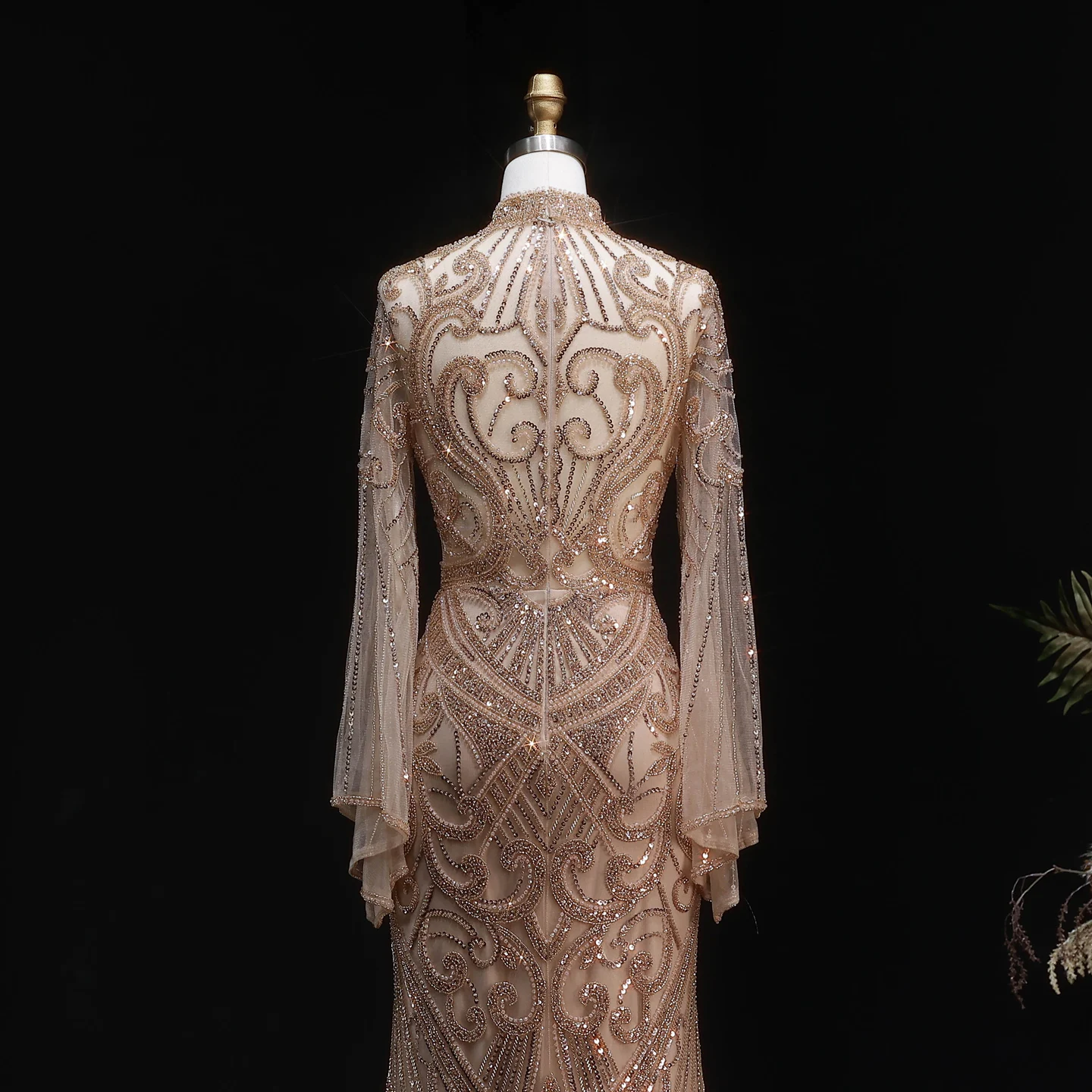 Sharon Said Abendkleider Luxuriöse Meerjungfrauenkleider mit Hohem Kragen und Langen Ärmeln, Funkelnde Pailletten-Formelle Kleider für Abschlussball und Party, Elegantes SS055 Maßgeschneidert – Detail 10