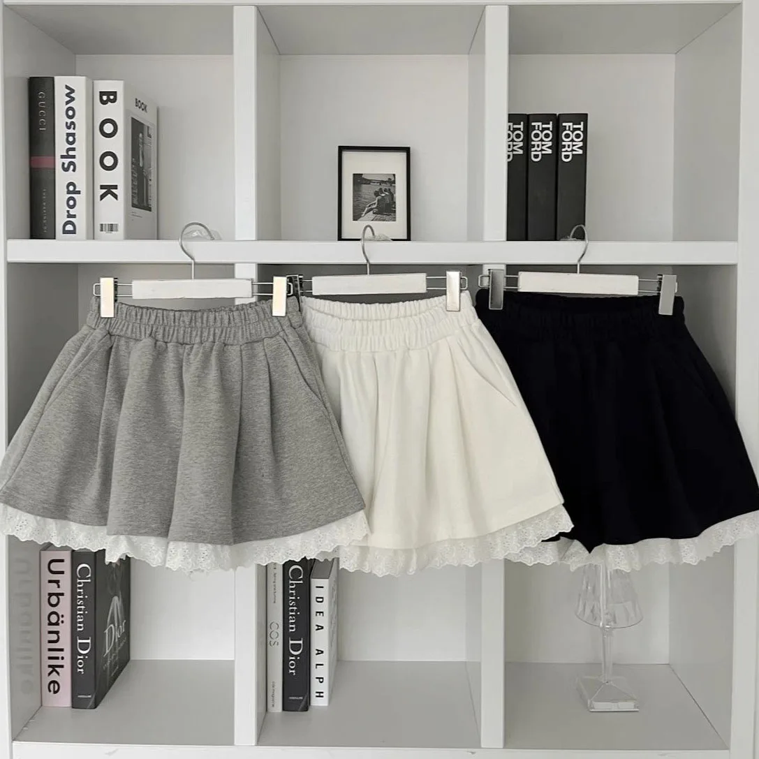 

Летние женские шорты с кружевными вставками, корейский стиль, повседневные, простые, свободные, на шнурке, 100% хлопок, с высокой талией, женские шорты-хotpants