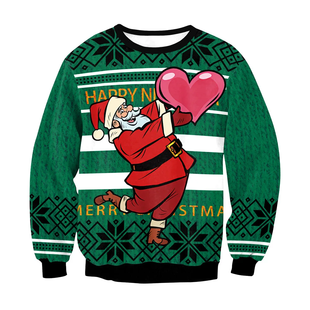 Christmas Sweater Men Funny Ugly Christmas Women Costume Sweaters Woman 2023 Santa Claus Dance Printed O-neck Long Sleeve S  XL