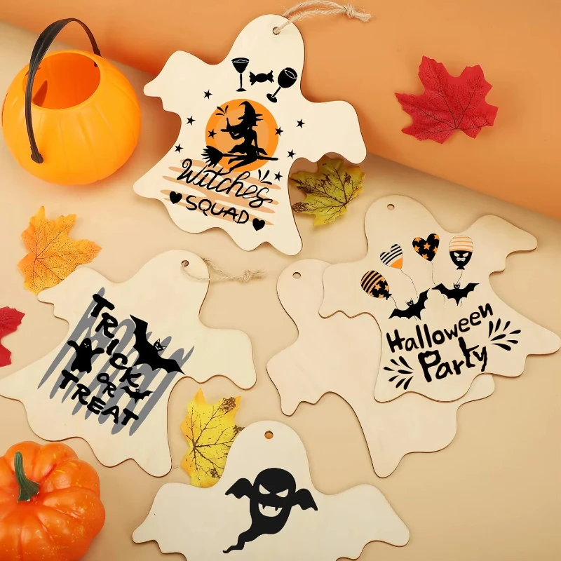 Halloween Wooden Slices - Ghost Shapes | Hanging Tags Ideal for Creative DIY Home Garden Festive Decor Accessories