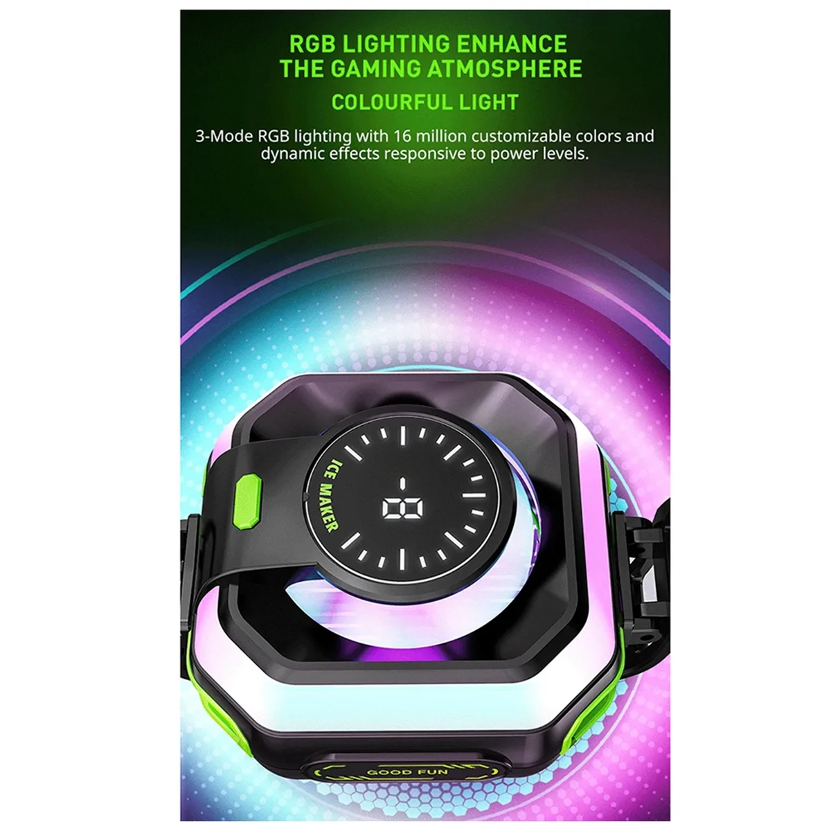 

AB01 JS86 Semiconductor Phone Cooler Ice Cold Cooling Clip Stand 2-in-1 Digital Temperature Display RGB Lights for Gaming