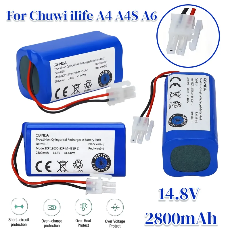 

Replacement Battery for ILIFE Robot Vacuum, 14.8V 2800mAh Li-ion Battery for A4 A4s V7 V7s Plus Models, High Capacity 4S1P Pack